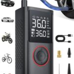 Powools Kabelloser Elektrische Luftpumpe, 150PSI Akku Kompressor Fahrradpumpe mit LED-Licht & Auto-Stopp, Wiederaufladbare Reifenpumpe für E-Bike, Auto, Motorrad, Bälle, Schwarz, Standard Capacity