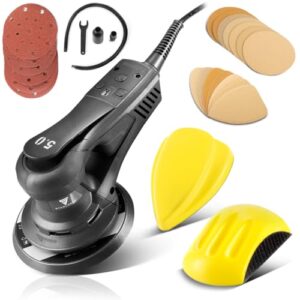 STAHLWERK Exzenterschleifer ES-150 ST – starker Handschleifer 350 W, leistungsstark und vibrationsarm, Brushless-Rotationsschleifer, praktisches Set, Schleifgerät mit zwei Handschleifblöcken P80-P320