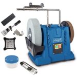 Scheppach Nass-Schleifsystem Tiger 7000s inkl. Homekit | Schleifmaschine 200W Induktionsmotor Schleifstein 250 x 50 mm 220k | Vorrichtung 40/60/70 | Abziehpaste | Steinpräparierer | Winkellehre