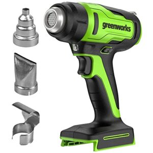 Greenworks Tools Akku-Heißluftpistole G24HG (Li-Ion 24V 580 Grad Celsius 6 CFM Luftstromvolumen 9 Sekunden Aufwärmzeit LED-Anzeige ohne Akku und Ladegerät), Green,black,grey