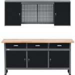 Küpper Werkstatt Set 70421-9, Werkstatteinrichtung Werkbank 170 cm mit Vollbuchenplatte, Hängeschrank (Schwarz)