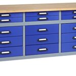 Küpper Werkbank Modell 12977, 170x84x60 cm, 15 Schubladen, 30 mm Massive Buchenarbeitsplatte, 300 kg Tragkraft, Farbe ultramarinblau