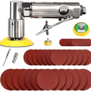 SPTA 80mm Winkelschleifer Mini Druckluft Exzenterschleifer Klett-Schleifteller im Lieferumfang Mit 12tlg 80mm Mix Grit Schleifscheiben -Schleifblätter Schleifpapier