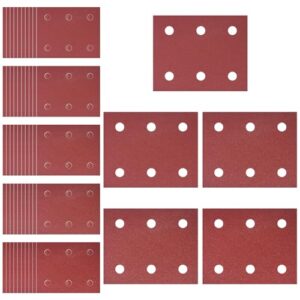 Aicharynic 50 Stück Schleifpapiersatz, Schleifpapier Klett 102mm*114mm, 40/60/80/100/120 Körnung 6 Löcher Schleifblatt Set Kompatibel mit Makita BO4555 BO4554 BO4561