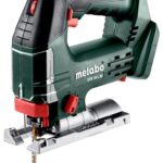 metabo Akku-Stichsäge STB 18 L 90-18 V, CAS, 90 mm Schnitttiefe, 4-fach Pendelhub - Werkzeugloser Sägeblattwechsel, Softgrip, Späneblasfunktion, LED-Licht, Absaugung, für Holz, Metall & Kunststoff