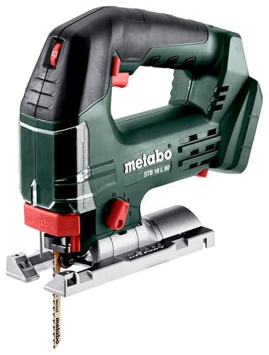 metabo Akku-Stichsäge STB 18 L 90-18 V, CAS, 90 mm Schnitttiefe, 4-fach Pendelhub - Werkzeugloser Sägeblattwechsel, Softgrip, Späneblasfunktion, LED-Licht, Absaugung, für Holz, Metall & Kunststoff