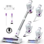 Akku Staubsauger 45000Pa, 60Min, nur 1,75 kg, 6-in-1 Staubsauger Kabellos mit Touchscreen, LED-Leuchten, Anti-Tangle-Bürste & Ladestation, 7-Schicht-Filtration für Tierhaare, Teppiche, Hartböden, Auto