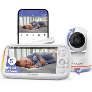 jeeber 2K/3MP Babyphone mit Kamera APP, 360°, 5" WLAN Video Babyfone, HDR-Nachtsicht, Weinen/Bewegungs/Geräusch-Erkennung, Temperaturanzeige, hohe Reichweite, Bereich alarme, ohne ABO