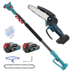 Akku Teleskop Hochentaster 6 Zoll Mit 2 * 3000mAh Akku, 2-IN-1 Bürstenlose Elektrisch Astsäge, Verstellbare Stange bis 1,5M, 180° schwenkbarer Motorkopf, Akku-Säge Handkettensäg Elektrisch