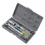 40-teiliges 3/8-Zoll-Ratschen-Steckschlüssel-Set mit Aufbewahrungskoffer, inklusive 1/4-Zoll- und 3/8-Zoll-Antrieb SAE und metrischen Stecknüssen, Spinnergriff und Verlängerungsstange für