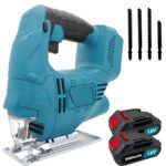 Akku Stichsäge Bürstenlos mit 2x 3,0Ah Akkus und Ladegerät, Ersatz für Makita DJV180Z, Arretierung und stufenlosem Geschwindigkeitsschalter, Schneller Blattwechsel für Holz, PVC, Sperrholz und Metall