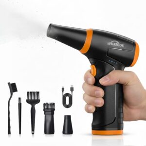 WHATOOK Mini Elektrische Staubgebläse Druckluftspray PC, 3-Gang 150000 U/min Electric Compressed Air Duster Staubbläser mit 8000mAh Akku, Gebläse mit LED für Reinigungsset, Laptop, Tastatur, Auto Sofa