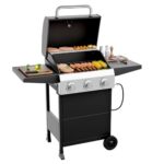 ROVSUN Gasgrill Camping mit 3 Brennern, Camping Gasgrill 10,5 kW, Grillwagen mit Deckel & 2 Seitenablagen, Gas Grill (3 Brennner, 117x40x140 cm)