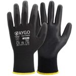KAYGO 12 Paar Arbeitshandschuhe für Herren Damen, PU beschichtet Schutzhandschuhe, antirutsch Griff an Handflächen und Fingern, Geeignet für DIY allgemeine Arbeit Gartenarbeit (Schwarz, L, Gr 9)