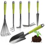 com-four® 6-teiliges Garten-Werkzeug-Set - Gartenset mit Doppelhacke, Kleingrubber, Fugenkratzer, Handrechen, Blumenkelle - Gartenwerkzeug für Pflanzen und Gartenarbeit