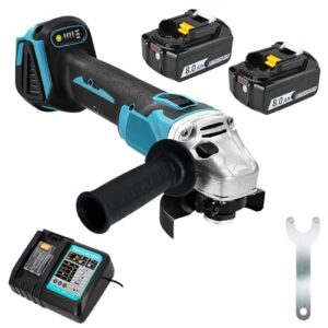 Bürstenlos Akku Winkelschleifer Ø 125mm Kompatibel mit Makita 18V 10000 U/min, Akku Flex Trennschleifer mit 2x 8000 mAh Akkus & DC18RC Ladegerät - Flexschleifer Set für Schleifen, Schneiden, Polieren