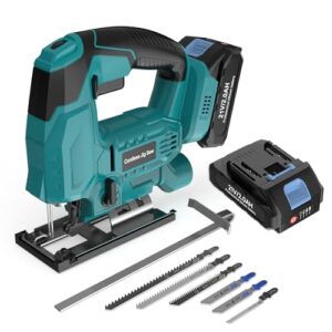 blayram Akku Stichsäge kompatibel mit Ma-kkita 18V, Elektro-Stichsägen mit 2 * 2,0Ah & 6Sägeblättern, Variable Geschwindigkeit, 0°-45° Gehrungsschnitte für Holz, Metall, Kunststoff & Sperrholz