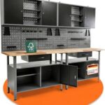 Ondis24 Werkstatteinrichtung Werkstatt Set Werkbank Klaus 240 cm Hängeschrank (Arbeitshöhe 85 cm, Schwarz)