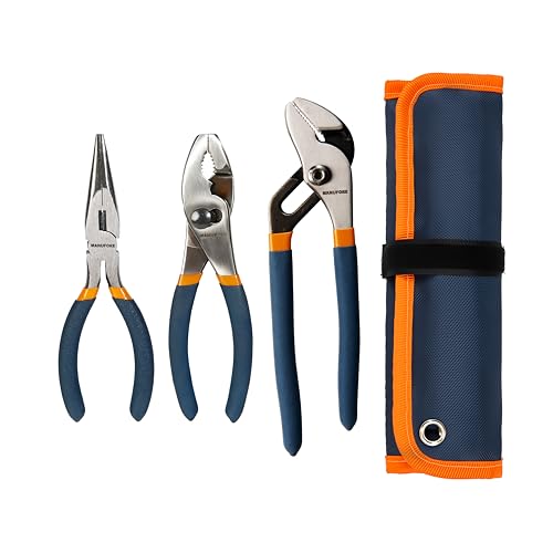MANUFORE Zangen Set 3-teilig, 6" Spitzzange, 6" Kombizange, 8" Wasserpumpenzange Multifunktionales Zangenset für Heimwerker & Werkstatt