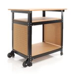 XPOtool Fahrbare Werkbank 69 x 51 x 66-82 cm, höhenverstellbarer Werktisch, Arbeitstisch mit 2 Rollen, 2 Ablagen und seitliche Lochwand