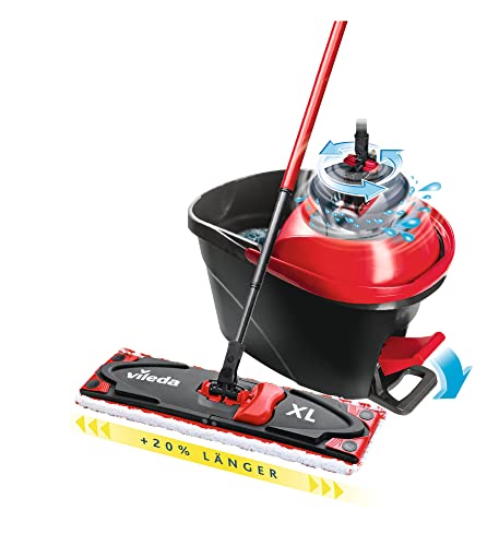 Vileda Ultramax Turbo XL Wischmopp Komplett Set | XL Bodenwischer mit Teleskopstiel & Mikrofaserbezug | Eimer mit Power Schleuder & Pedal, hygienisch ohne Bücken - für große Hartböden | Eco-Verpackung