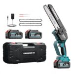 KIESBOHR Akku-Kettensäge, 8 Zoll mini kettensäge mit Kettenschmiersystem(Lithium-Ionen 21V, Bürstenloser Elektromotor, 2 Akkus 4000mAh, 2 Ketten) Batteriebetrieben