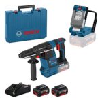 Bosch Professional 18V System Akku Bohrhammer GBH 18V-26 F & Akku Leuchte GLI VariLED (inkl. 2x GBA 18V 4.0Ah, GAL 18V-40, Tiefenanschlag, Schnellspannbohrfutter, Handwerkoffer) - Amazon Exclusive