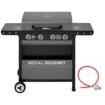 Royal Gourmet 4-Brenner Gasgrill 10 kW Grillwagen mit klappbaren Seitenablagen, Ablagekorb, Outdoor Gasgrill für Balkon, Terrasse, Garten und Camping