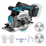 Akku-Handkreissäge 48mm für Makita 18V Akku (Ohne Akku), Bürstenlose Mini Kreissäge mit 0-45° Diagonal Schneiden, Ø150mm Sägeblatt, 6200RPM, für Schneiden von Holz und Fliesen