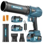 Akku-Laubbläser, Bürstenloser Motor mit 2x4.0Ah Akkus,Leaf Blower,Luftmenge 800m³/h,Stufenloses Getriebe,3 DüSen, 1,82 Lbs Leicht für Garten,Laub,Staub & Schnee