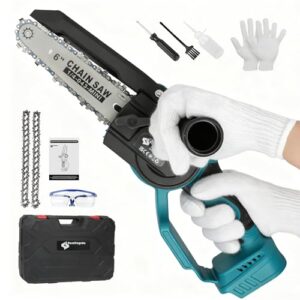 Realtopdo Mini Kettensäge 6-Zoll Bürstenlose Akku-Astsäge Kompatibel mit Makita 18V Akku, Handkettensäge mit Automatischer Öler, abnehmbarem Seitengriff für Gartenscheren Holzschneidenz (ohne Akku)