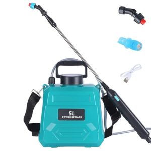 Elektrischer Drucksprüher, 5 l, 1800 mAh, Gartensprüher, Teleskop-Sprühpistole, wiederaufladbar, mit Düsen, Akku für die Reinigung durch Sprühen von Gartenpflanzen (grün)