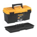 Perel Werkzeugkoffer Kunststoff, Werkzeugkasten leer, Werkzeugbox, Werkzeug Organizer Box, Tool Box, 2 Kunststoff-Verschlüsse, schwarz/orange, 410 x 209 x 195 mm