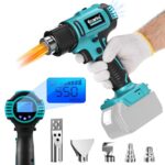 Ecarke Akku-Heißluftpistole kompatibel mit Makita 18V, 350W Heißluftfön 50-550°C Einstellbare Temperatur mit LCD-Display und 5 Düsen Heissluftpistole für Schrumpfen, Heizen, Schweißen (ohne Akku)