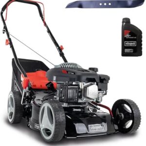 Scheppach Rasenmäher RM420 | 3in1-3,4PS | Schnittbreite 420mm | 45L Fangkorb | Schnitthöhenverstellung 25-75 mm | inkl. Motoröl & Ersatzmesser