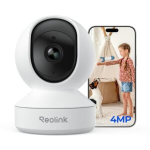 Reolink 2K Überwachungskamera Innen, 360°-Ansicht Indoor Kamera WLAN mit Auto-Tracking, Baby Monitor mit Personen-/Tier-/Weinen-Erkennung, 2,4 GHz Wi-Fi, Privatmodus, 2-Wege-Audio, E1 4MP