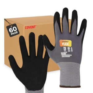 Covent Flex Arbeitshandschuhe Herren Gr 10 (60-er Set) - Montagehandschuhe Kategorie II - EN388 Bauhandschuhe für Bauherren, Mechaniker und Monteure