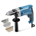DongCheng Schlagbohrmaschine 710W, 2-in-1 Schlagbohrer, 13mm Bohrfutter, 45,000 IPM, 3000 RPM, 360 ° drehbarer Griff, mit 15 Stück Bohrkronen für Metall, Holz und Ziegelmauer