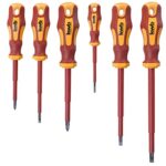 kwb Schraubendreher-Set VDE 6-teilig, vollisolierte Klingen, extra gehärtet, inkl. 2-Komponenten-Griff und Aufhänge-Loch, Schraubenzieher-Satz CV Stahl