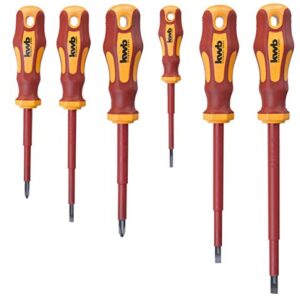 kwb Schraubendreher-Set VDE 6-teilig, vollisolierte Klingen, extra gehärtet, inkl. 2-Komponenten-Griff und Aufhänge-Loch, Schraubenzieher-Satz CV Stahl
