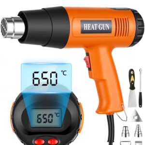 Tixexo Heißluftpistole 2000W Temperaturstufen 50℃- 650℃, 2 Einstellbare Heißluftfön mit LCD-Digitalanzeige, Überlastschutz, Heißluftgebläse zum Entlacken, Löten und Schrumpfen mit 6 Zubehör