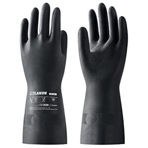 LANON Chemikalienbeständige Gummihandschuhe, Wiederverwendbare Schwere Arbeitsschutzhandschuhe, Säure- und Laugenschutz, Rutschfest, Gr. 10
