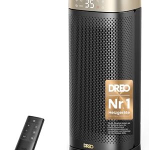 DREO Heizlüfter Energiesparend Leise, 2000W Keramik Heizung mit Thermostat, 12-Std-Timer, 3 Modi, 70° Oszillation, 16 Zoll Elektroheizung für Räume, Überhitzungs-Kippschutz, Solaris Slim H2, Gold