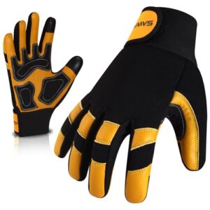 SAWANS Leder-Gartenarbeitshandschuhe, Garten, dornensicher, atmungsaktive Konstruktion, flexible Mechanik für Arbeit, Herren und Damen, Utility-Sicherheitshandschuhe, Rigger (Gelb, M)