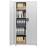 LAND·VOI Stahlschrank 5 Ebenen mit Schloss verstellbare Einlegeböden Doppeltüren Aktenschrank Werkzeugschrank für Büro Garage Haushalt Werkstatt 80x40x181.5 cm Hellgrau