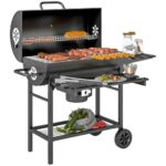 Outsunny Holzkohlegrill aus Stahl BBQ Smoker mit Deckel Griffe Thermometer Räder fahrbar Grillwagen Holzkohle Grill,Kohlegrillwagen für BBQ Camping Terrasse Garten 114 x 65 x 95 cm