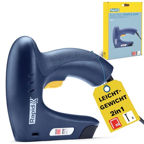 Rapid E100 Elektrotacker – Elektrische Tackerpistole für Klammern Typ 53 (6–14 mm) und Nägel Typ 8 (15 mm) – Leichtes Gehäuse, Sicherheitsnase, Ergonomisches Design