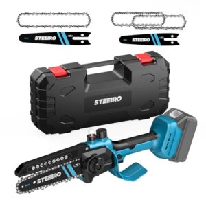 STEEIRO Mini Akku Kettensäge 8 & 6 Zoll Kompatibel mit Makita 18V Akku, Bürstenlose Akku Astsäge, Handkettensäge Werkzeuglose Kettenspannung für Gartenscheren Holzschneidenz (ohne Akku)