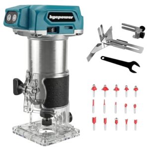 Akku Oberfräse für Maikta 18V, 800W Akku Kantenfräse Set mit Bürstenloser, 5 Geschwindigkeiten, Max 30000 U/min, 6,35mm Durchmesser, 18V Oberfräse Akku mit 15 Stück 1/4" Fräser (ohne Akku)