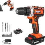 Akkuschrauber, 21V Akku Bohrschrauber mit Akku & Ladegerät, 45Nm Drehmoment, Akku Schlagbohrschrauber, 2 Gang & LED, 18+1 Drehmomentstufen, Akkubohrer mit 16tlg Zubehör für Holz, Metall & Kunststoff